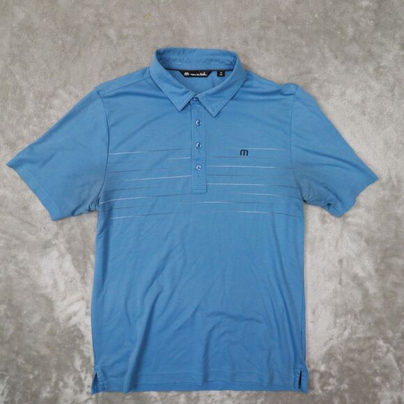 Travis Mathew Light Blue Pima Cotton Blend Chest Stripe Golf Polo size Medium - Picture 1 of 8